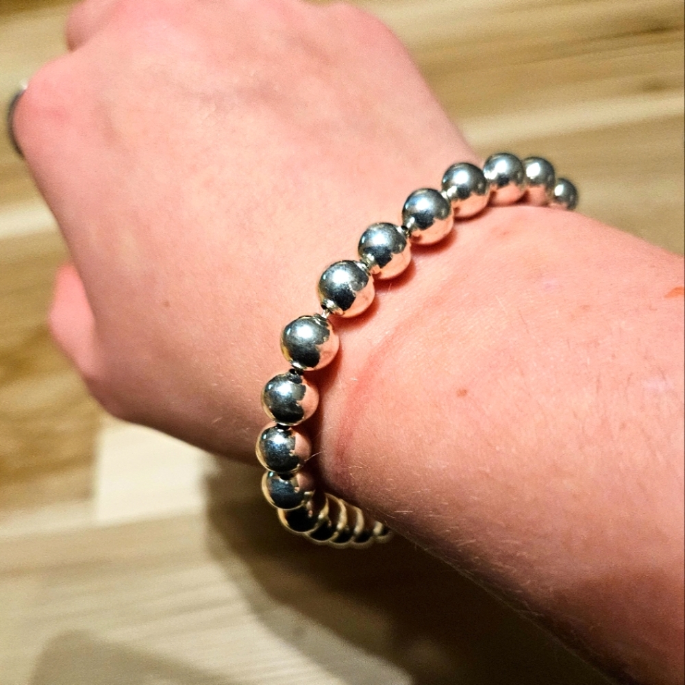 Solid Sterling 8mm Beaded Bracelet. - image 1
